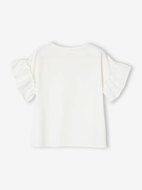 T-Shirt with Ruffled Sleeves in Broderie Anglaise for Girls ecru+peach 