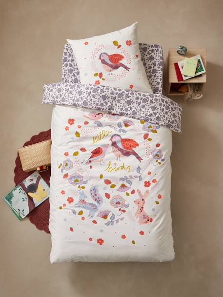 Duvet Cover + Pillowcase Set for Children, North Folk printed white 