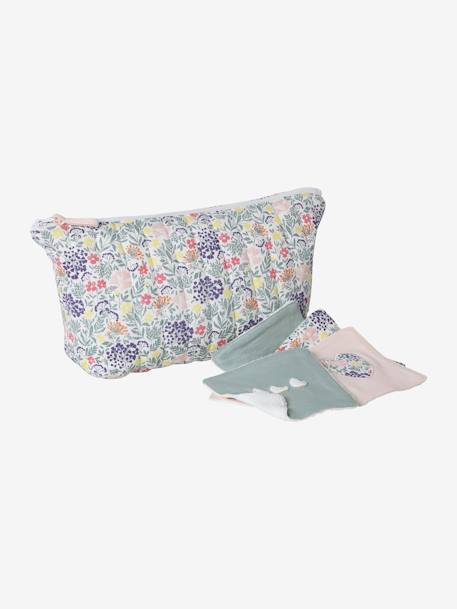 Toiletry Bag in Cotton for Children ecru+printed pink 