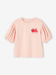 Girls-Tops-Bubble Sleeve Top with Fruit Motif on Chest for Girls