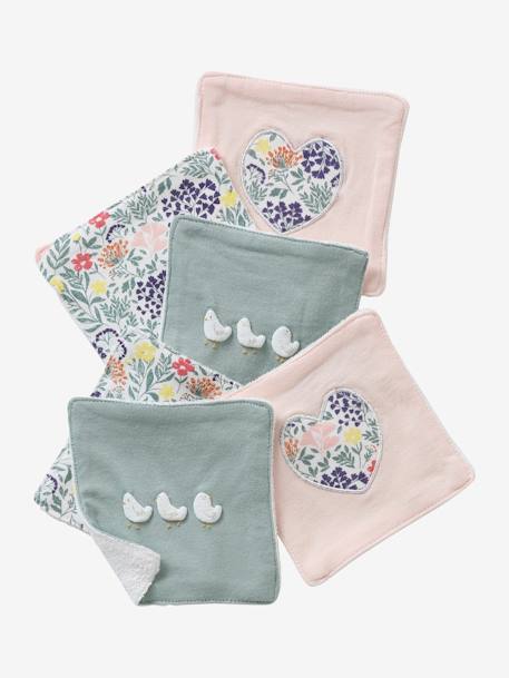 Pack of 6 Washable Wipes crystal blue+grey blue+printed pink+sandy beige+vanilla+WHITE MEDIUM ALL OVER PRINTED 