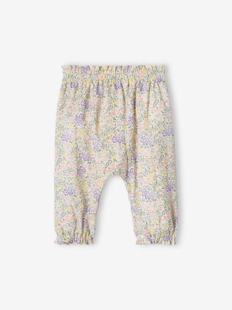 Loose-Fitting Printed Trousers, for Babies Dark Green/Print+ecru+printed violet 