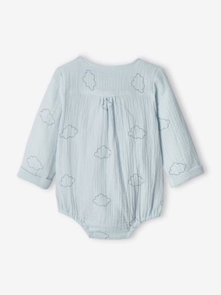 Long Sleeve Bodysuit, Cloud, in Cotton Gauze for Newborn Babies sky blue 