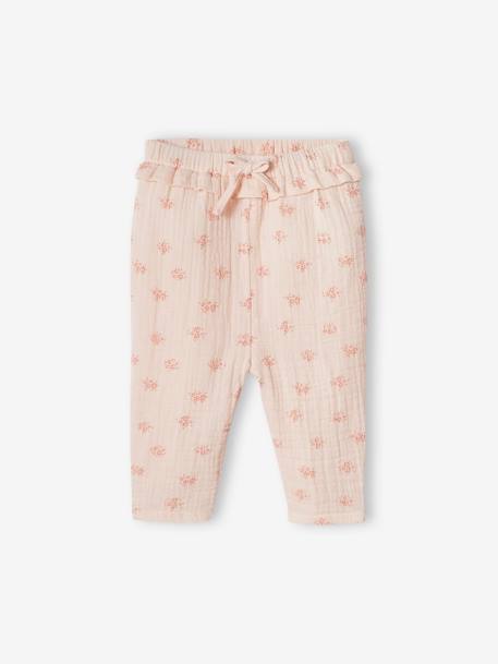 Cotton Gauze Trousers for Babies old rose+pale pink 