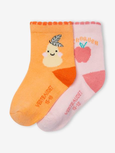 Pack of 2 Pairs of 'Fruit' Socks for Babies apricot 