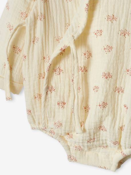 Long Sleeve Cotton Gauze Bodysuit, Flowers, for Newborn Babies ecru 