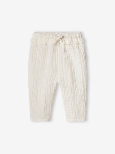 Cotton Gauze Trousers for Babies ecru+grey blue+old rose+pale pink 