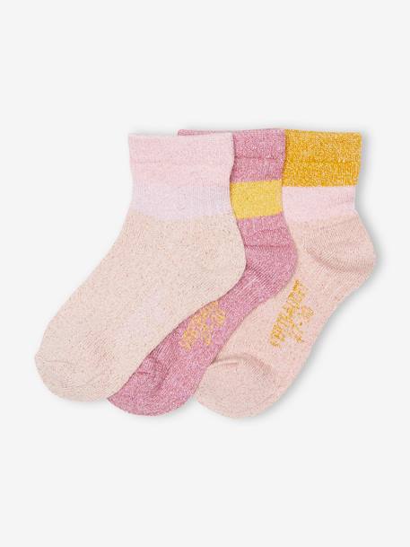 Pack of 3 Pairs of Rib Knit Socks for Girls old rose 