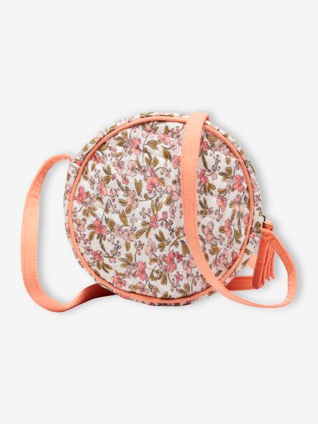 Round Padded Bag with Floral Print for Girls nude pink 