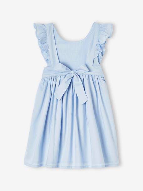 Occasion Wear Frilly Dress with Open Back for Girls coral+sky blue 