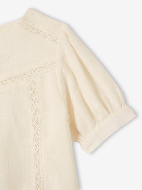 Linen-Effect Blouse with Lace, for Girls ecru 