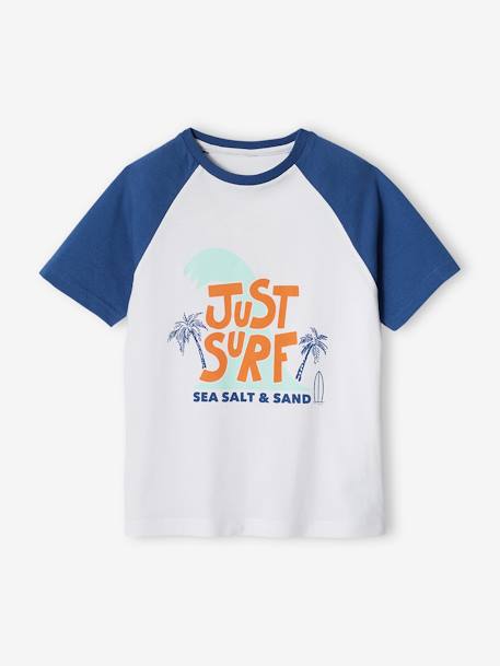 T-Shirt with Graphic Motif & Raglan Sleeves for Boys blue+sage green 