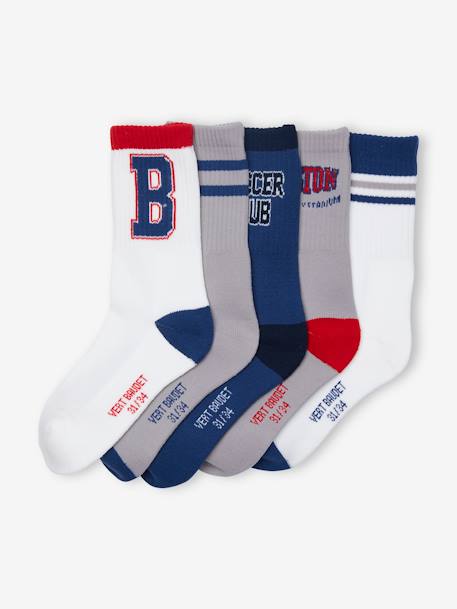 Pack of 5 Pairs of Sports Socks for Boys white 