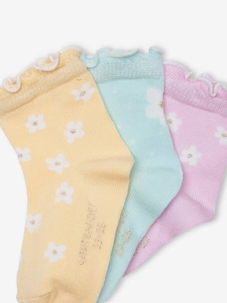 Pack of 3 Pairs of 'Daisy' Socks for Baby Girls pale yellow 