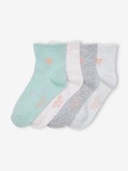 Girls-Underwear-Pack of 4 Pairs of Socks with Shiny Embroidered Heart, for Girls
