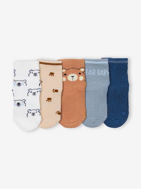 Pack of 5 Pairs of 'Bear Cub' Socks for Babies dark brown 