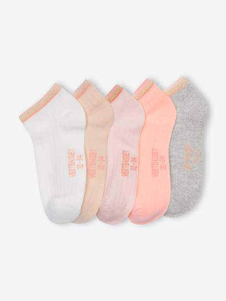 Pack of 5 Pairs Rib Knit Trainer Socks for Girls rosy 