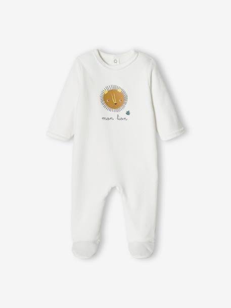 Pack of 2 Lion Sleepsuits in Velour for Baby Boys mustard 