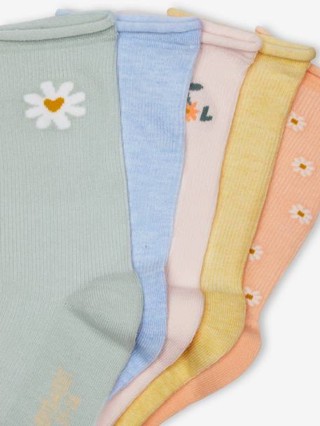 Pack of 5 Pairs of Daisy Socks in Rib Knit for Girls apricot 