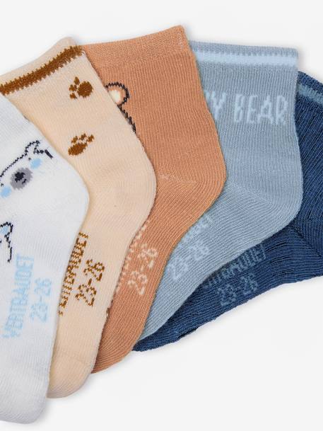 Pack of 5 Pairs of 'Bear Cub' Socks for Babies dark brown 