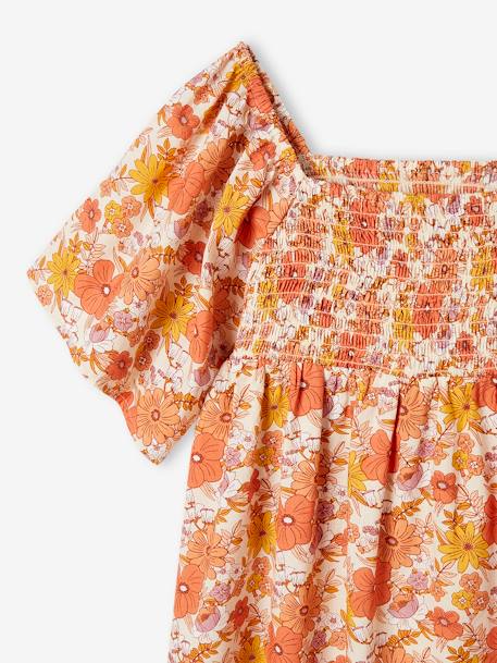 Smocked Floral Print Dress, for Girls nude pink 