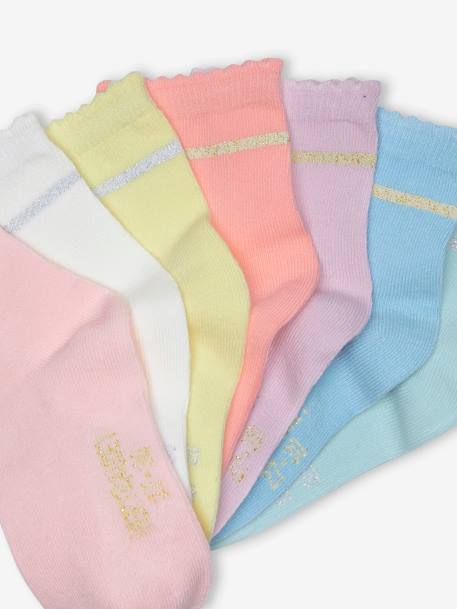 Pack of 7 Pairs of Socks for Girls apricot+rose 