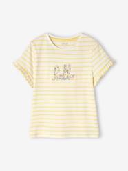 Girls-Tops-T-Shirts-Short Sleeve Striped T-Shirt with Ruffles for Girls