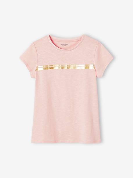 Sports T-Shirt with Iridescent Stripes for Girls lilac+rosy+WHITE LIGHT SOLID WITH DESIGN 