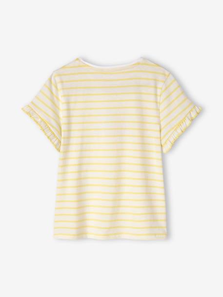 Short Sleeve Striped T-Shirt with Ruffles for Girls ecru 