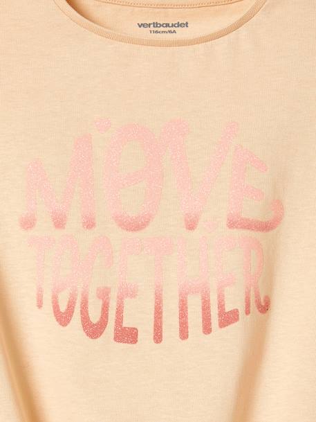 Sports T-Shirt with Glittery Motif & Knotted Hem for Girls ecru 