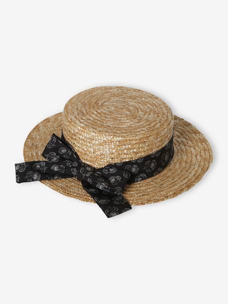 Straw-Like Hat with Printed Ribbon for Girls sandy beige 