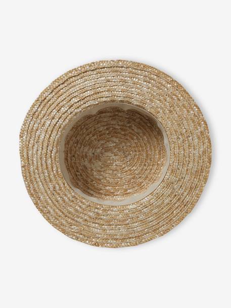 Straw-Like Hat with Printed Ribbon for Girls sandy beige 