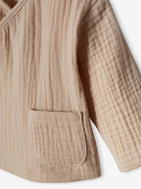 Wrap-Over Jacket in Cotton Gauze for Newborn Babies beige 