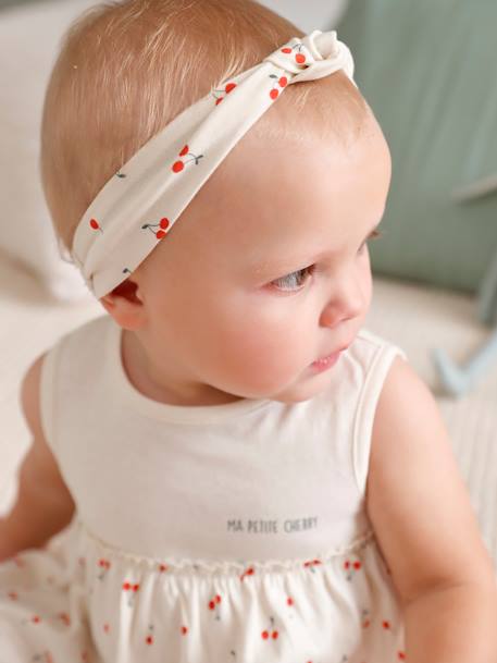Dress & Matching Headband, for Babies ecru+Light Green/Print+rosy 