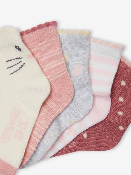 Pack of 5 Pairs of Fancy Socks for Baby Girls old rose 