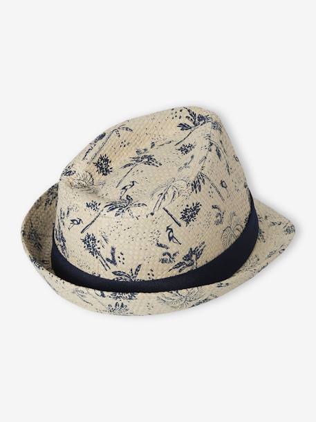 Printed Straw-Like Panama Hat for Boys blue 