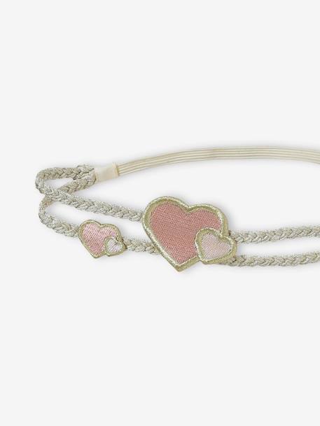 Braided Headband with Heart Appliqués pale pink 
