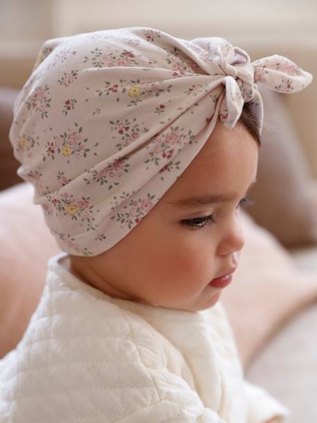 Turban-Like Beanie in Printed Knit for Baby Girls rose beige 