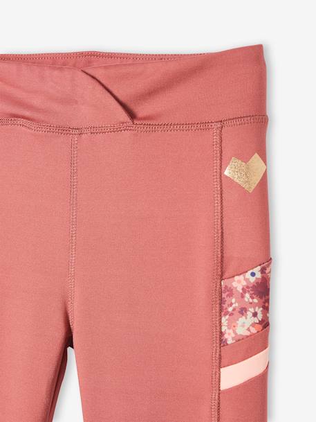 Sports Capris in Techno Fabric & Side Stripes for Girls terracotta 