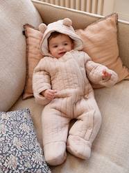 Baby-Pramsuit in Cotton Gauze, with Offset Opening, for Babies