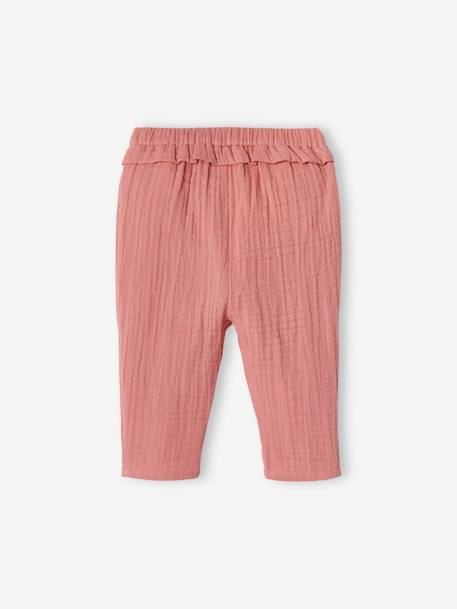 Cotton Gauze Trousers for Babies ecru+old rose+pale pink 