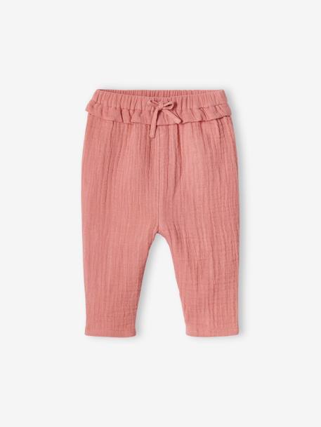 Cotton Gauze Trousers for Babies ecru+old rose+pale pink 