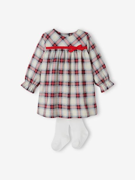 Chequered Dress & Matching Tights for Babies ecru 
