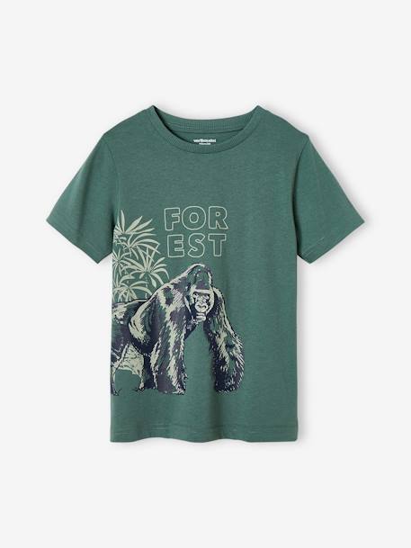 Animal T-Shirt in Organic Cotton for Boys sage green+sky blue 
