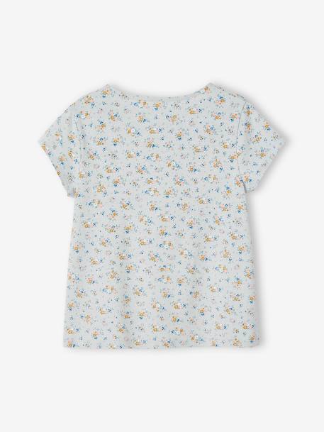Blouse with Flowers for Girls ecru+sky blue 