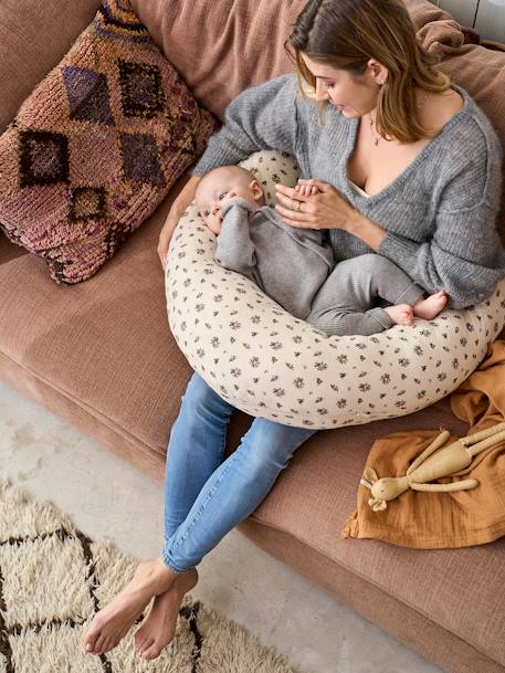 Cover for Feeding Pillow printed beige+printed pink+WHITE LIGHT SOLID 