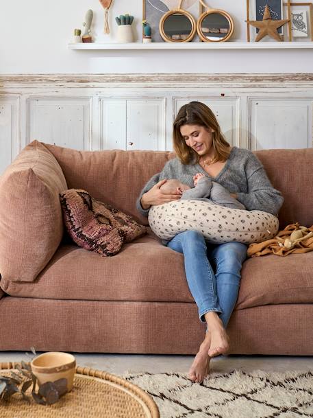 Cover for Feeding Pillow printed beige+printed pink+WHITE LIGHT SOLID 