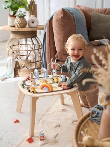 Car Track Activity Table in FSC®100% Wood BEIGE LIGHT SOLID WITH DESIGN 