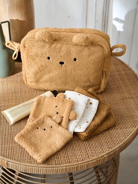 Bear Toiletry Bag in Terry Cloth BROWN LIGHT SOLID 