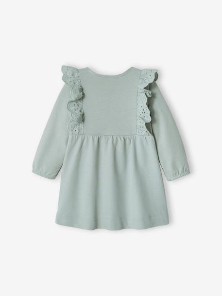 Fleece Dress, Broderie Anglaise Ruffle, for Babies caramel+grey blue 